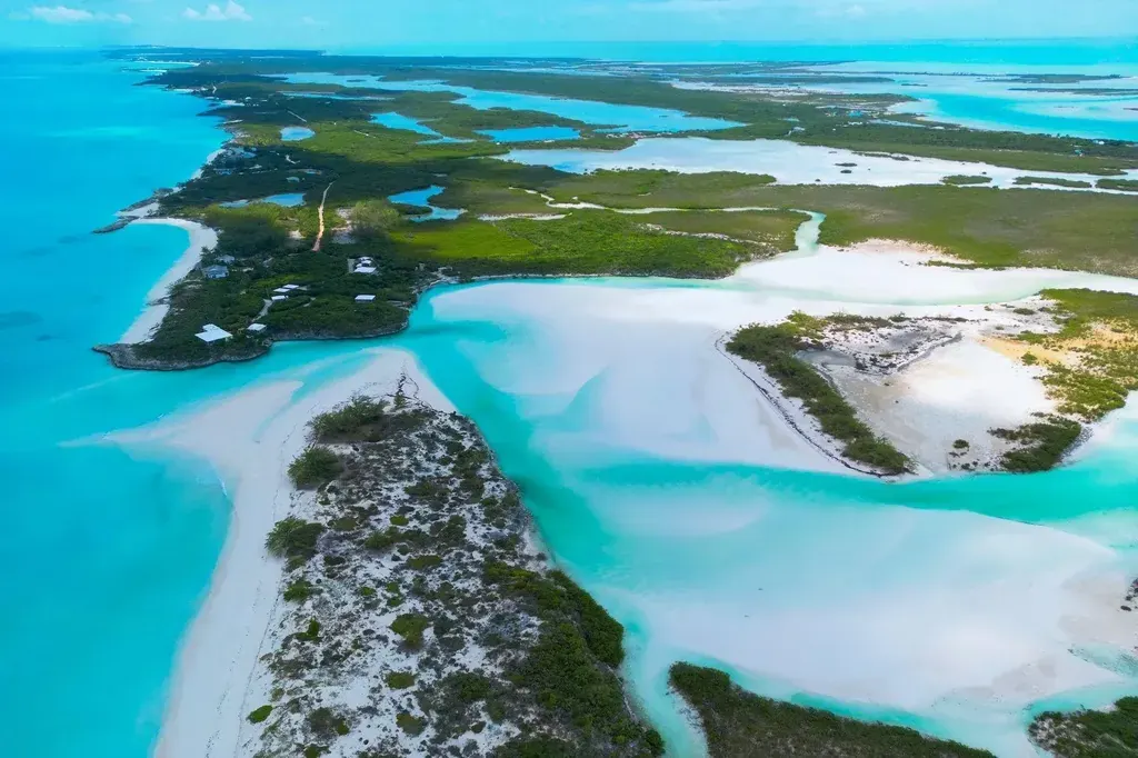 Little Exuma coastline — undeveloped beaches south of the bridge, Bahamas